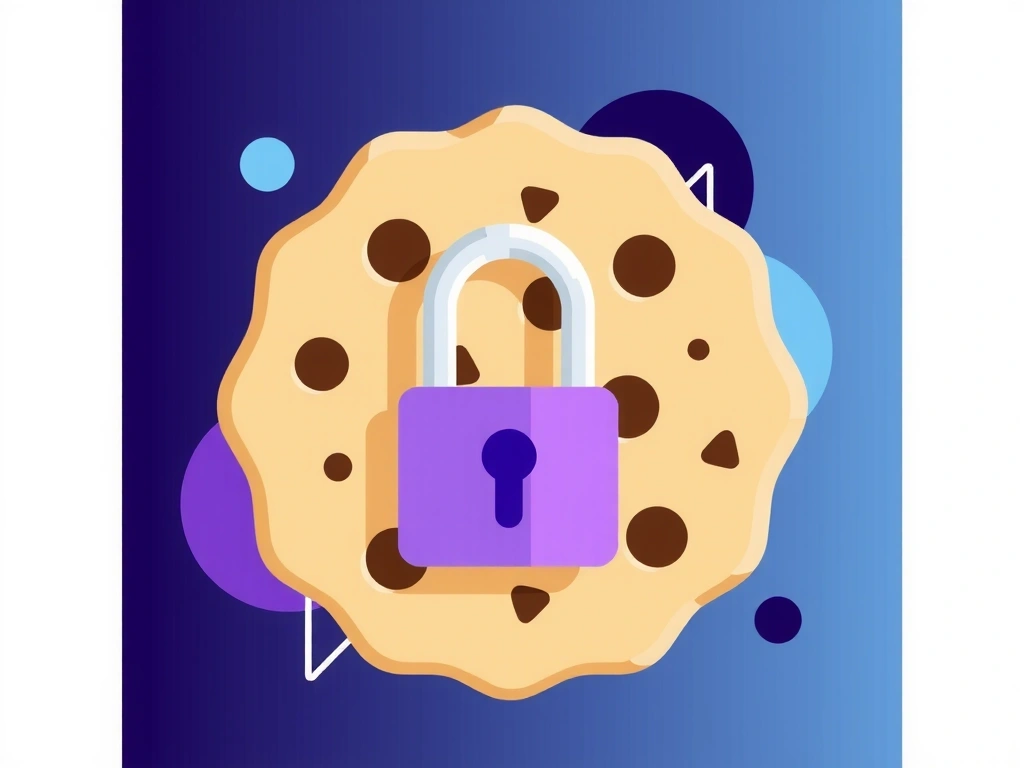 Ilustración de una galleta digital con candado, simbolizando la seguridad de las cookies.